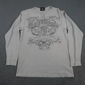 Southpole Shirt Mens Large Beige Thermal Long Sleeve Graphic Waffle Knit Tee